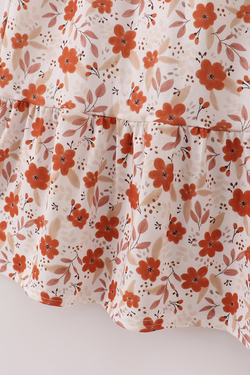 Fall floral print smocked mom dress