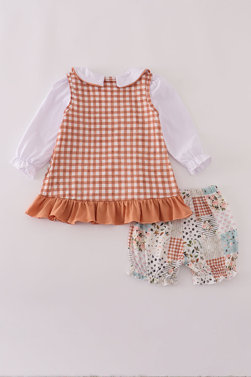 Fall floral print turkey pumpkin embroidery 3pc set