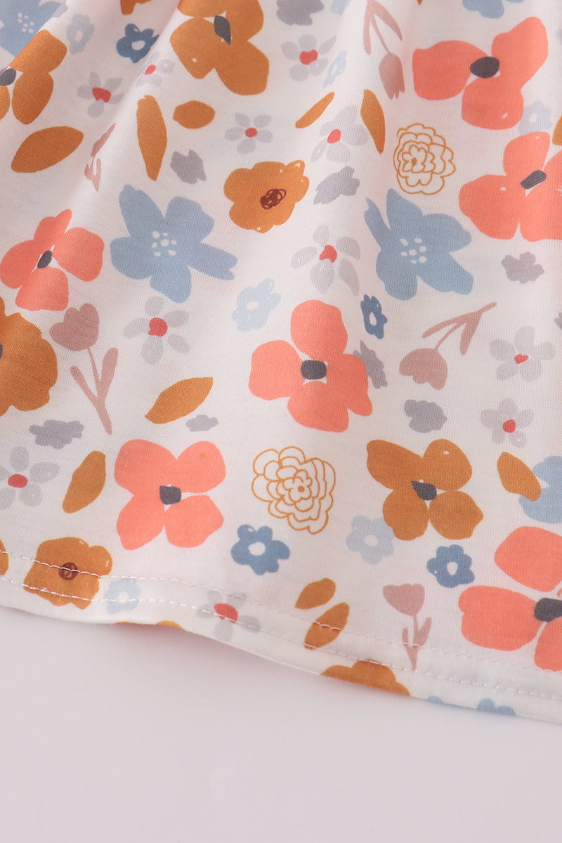 Floral print smocked ruffle pants set