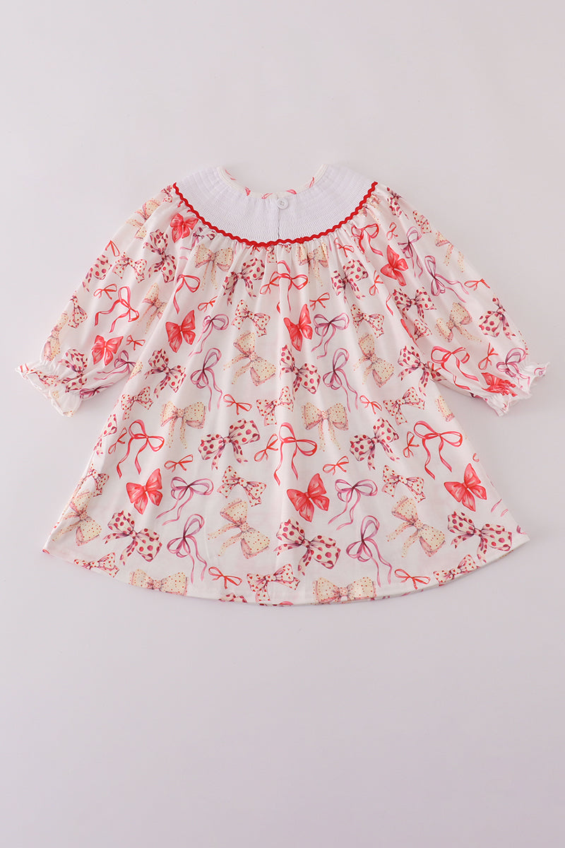 Red bow smocked dress