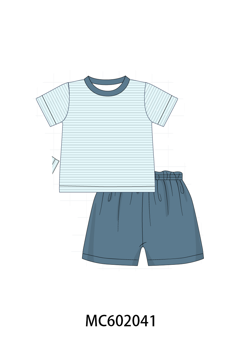 Blue Stripe Shorts Set