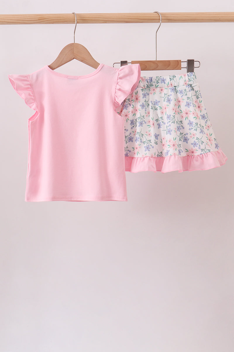 Pink Piggy Applique Ruffle Skorts Set