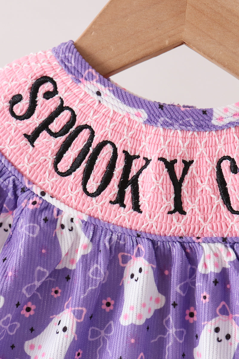 Purple Spooky cute Smocked Bubble