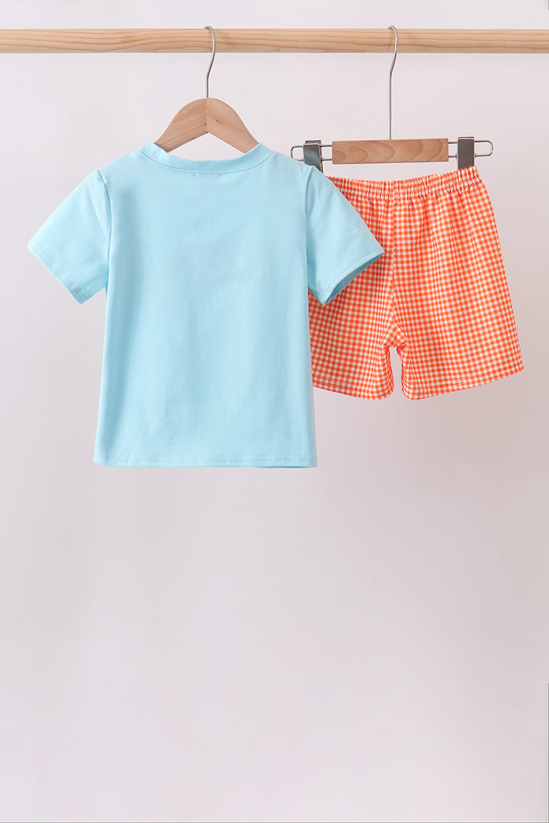 Blue Candy Smocked Gingham Shorts Set