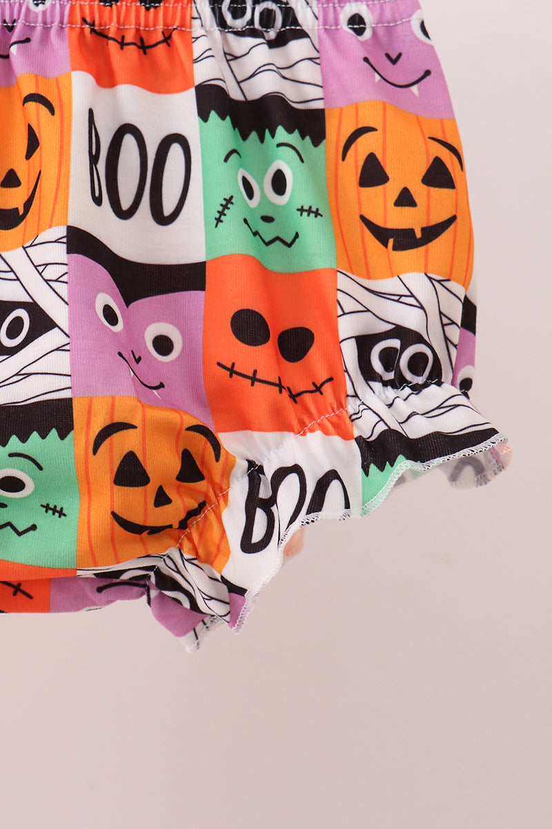 Orange Jack-O-Lantern Applique Bow Bloomer Set