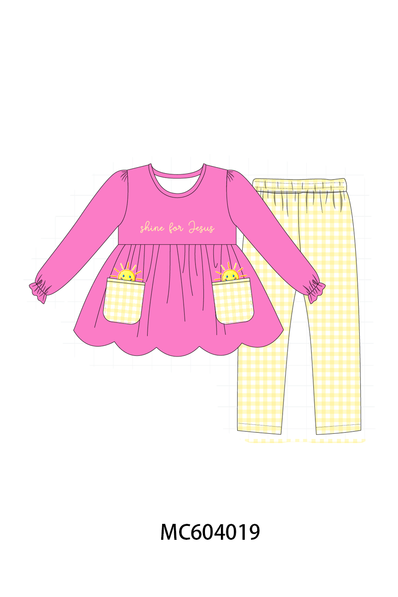 Pink shine for jesus embroidery pocket pants set