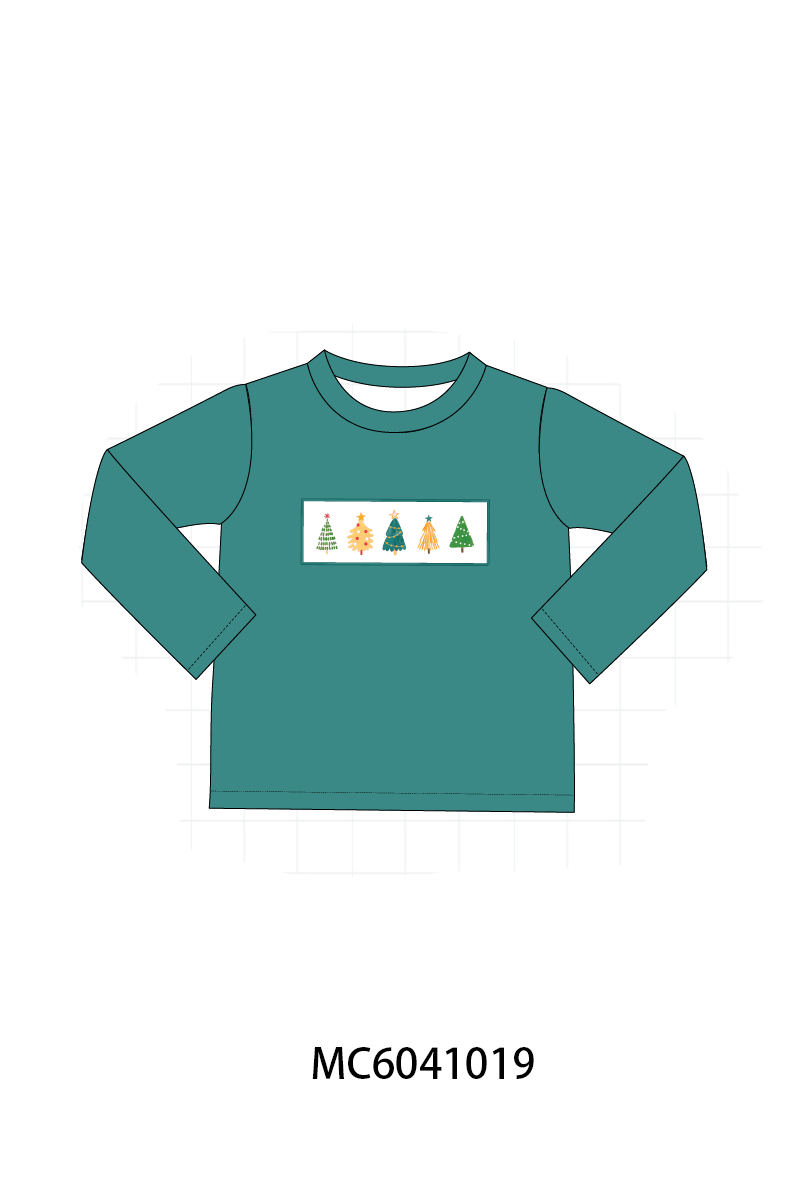 Green Christmas Tree Embroidery Top