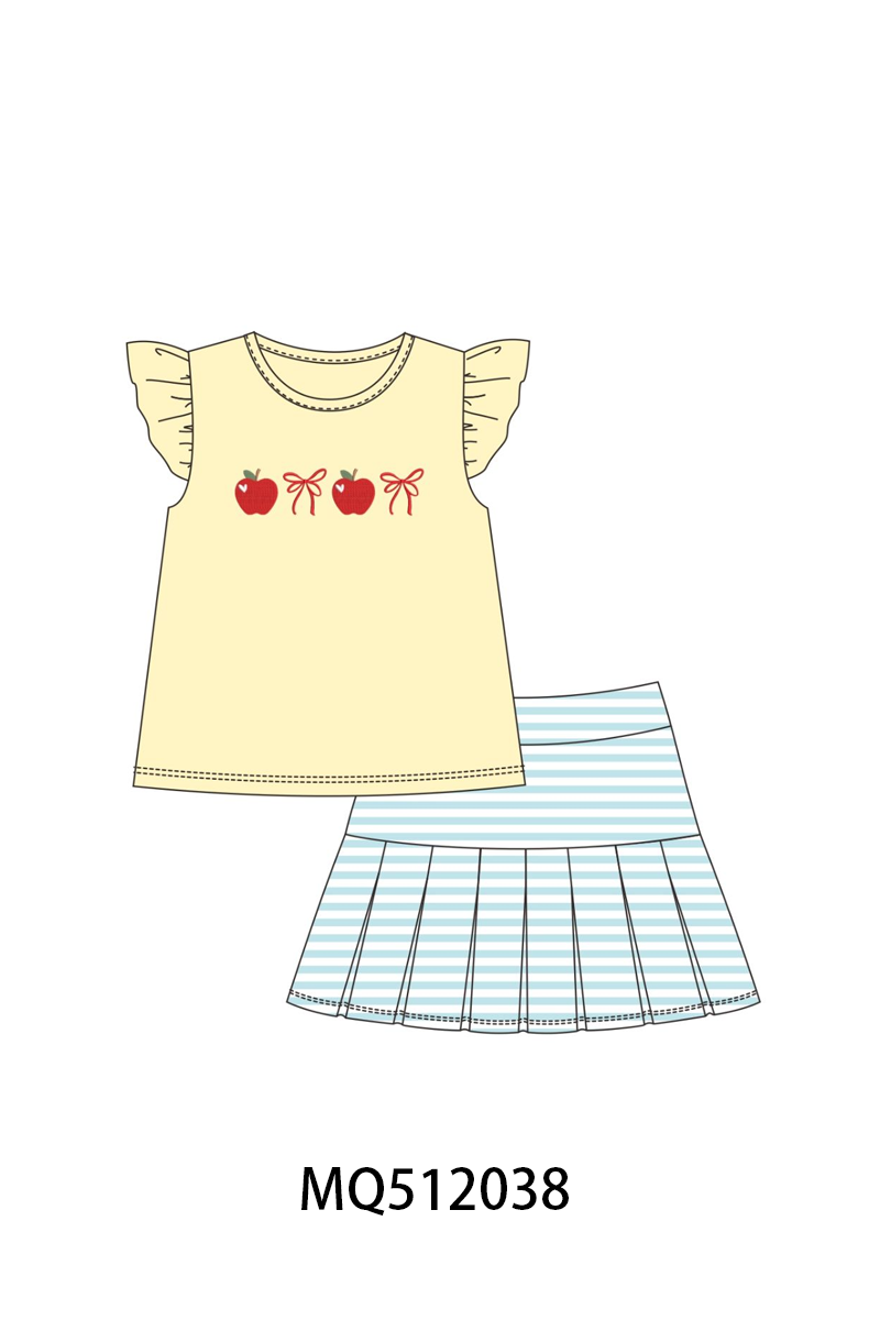 Yellow Apple Embroidery Skorts Set