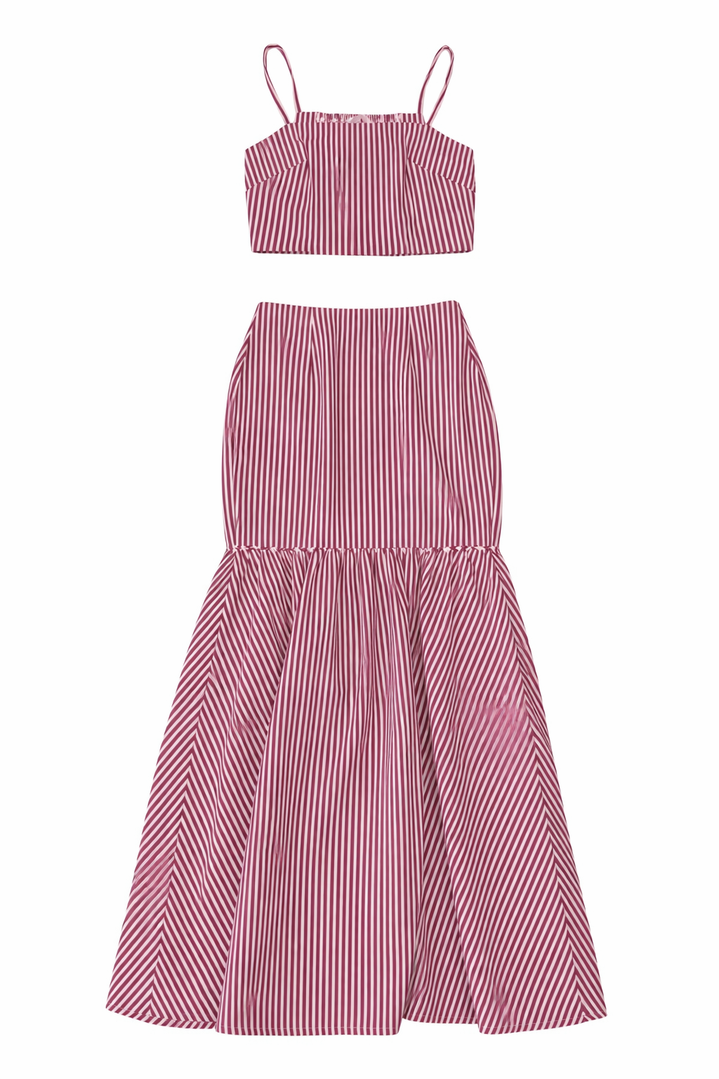 Women's Striped Maxi Skirt Set - Maroon and White