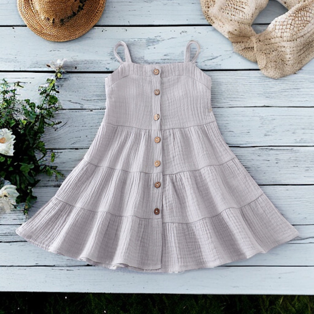 Dusty Blue  Linen Tiered Button down Dress - Cajun Cuties & Co