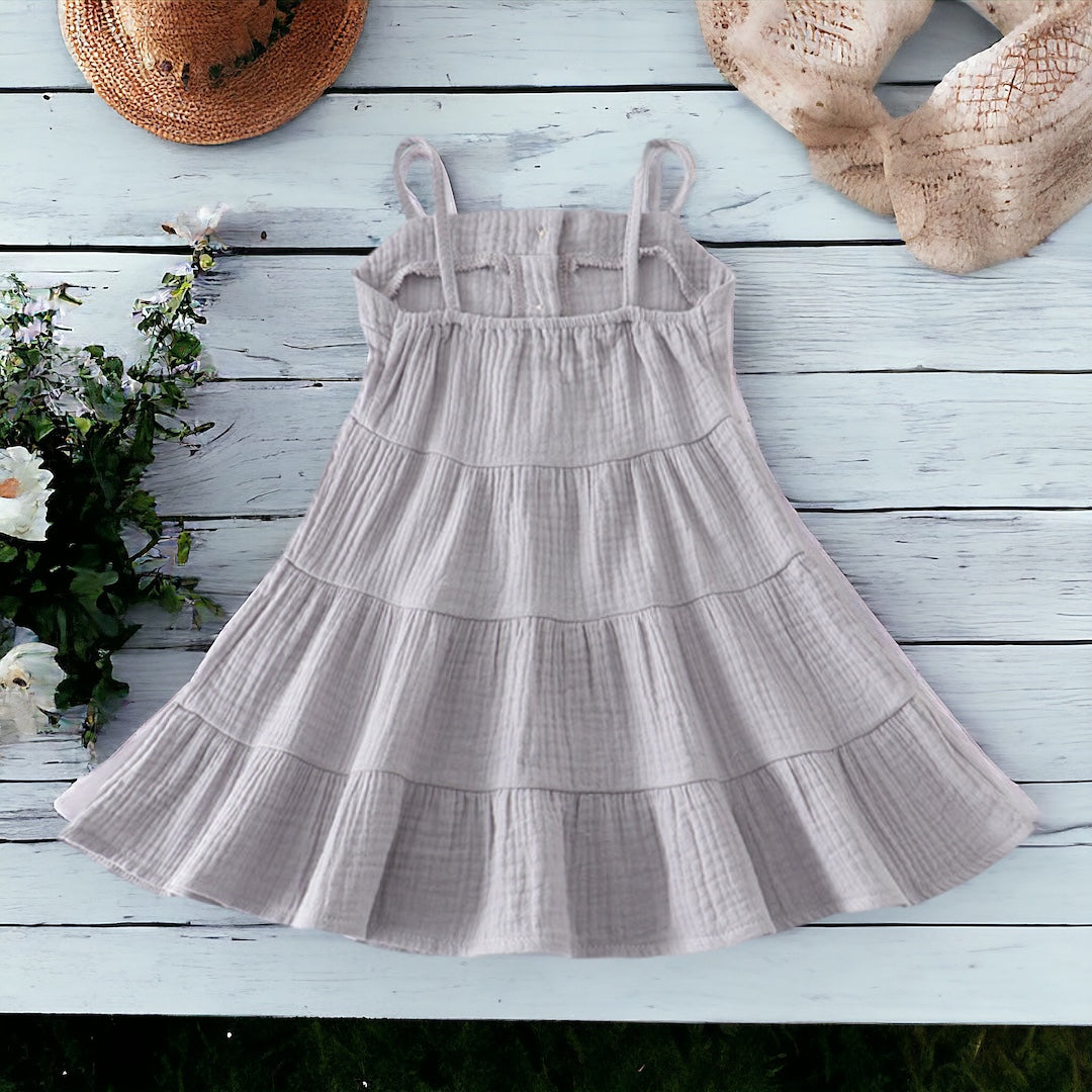 Dusty Blue  Linen Tiered Button down Dress - Cajun Cuties & Co