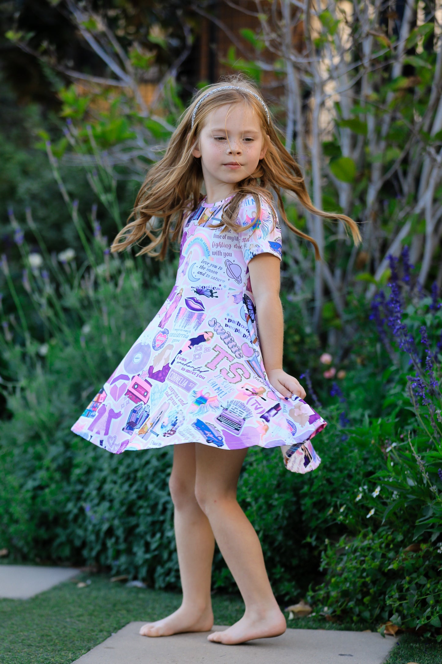 Ts lavender Twirly Print Girls Milk Silk Dress