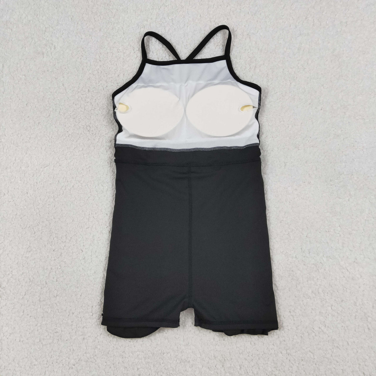 S0552 Baby Girls Black Strap Yoga Active Short Ruffle Knee Length Dress