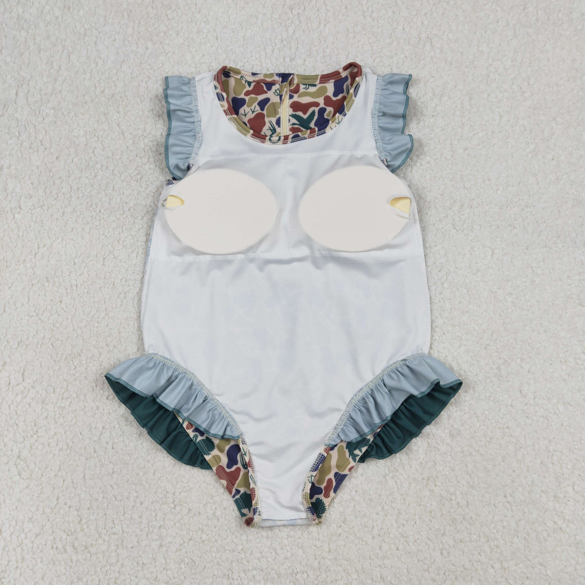 S0598 Baby Girls Sleeveless Southern Hunting Dogs Deer Camo Ruffle Swimsuits