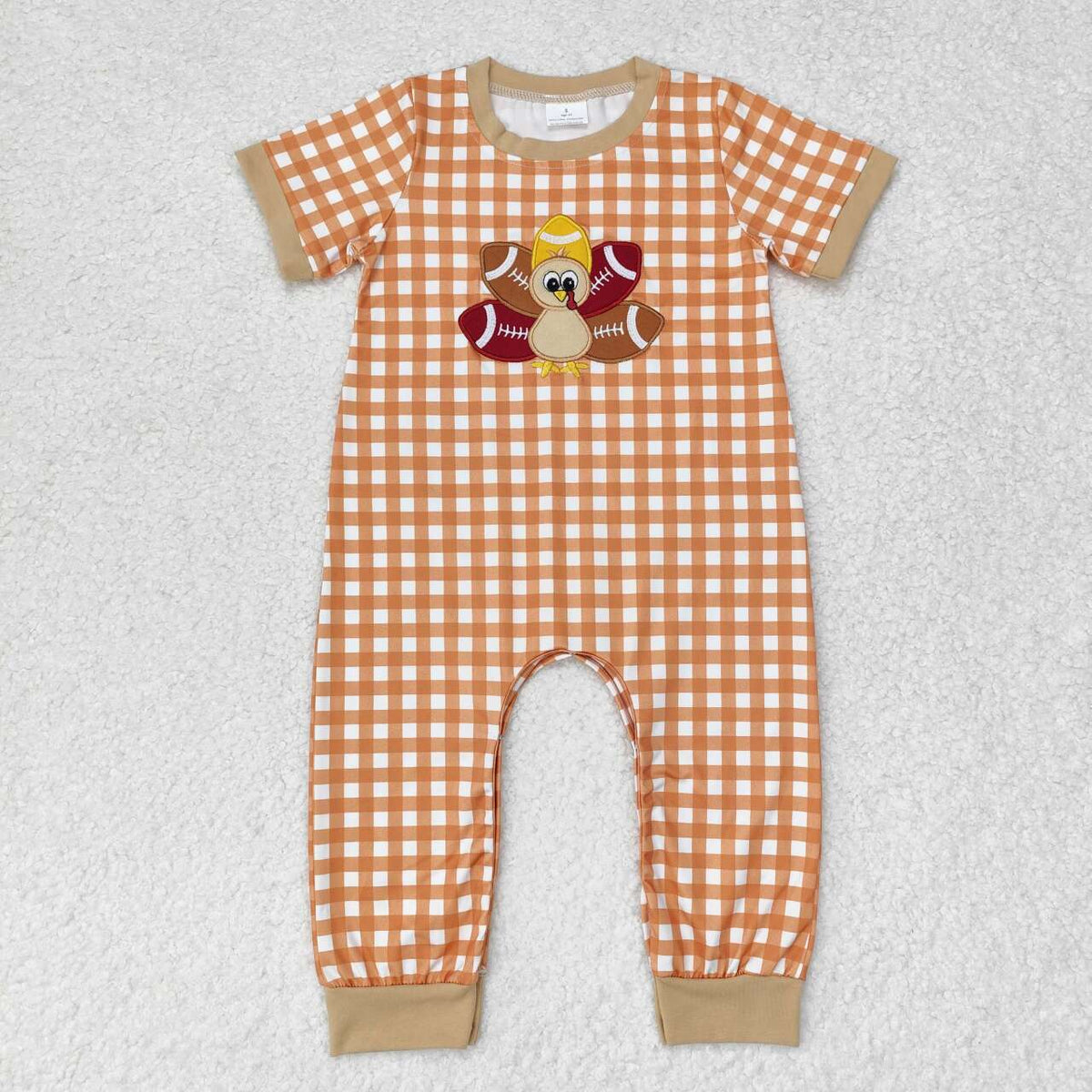 Sibling Baby Boys Girls Embroidery Turkey Footballs Thanksgiving Footie Rompers