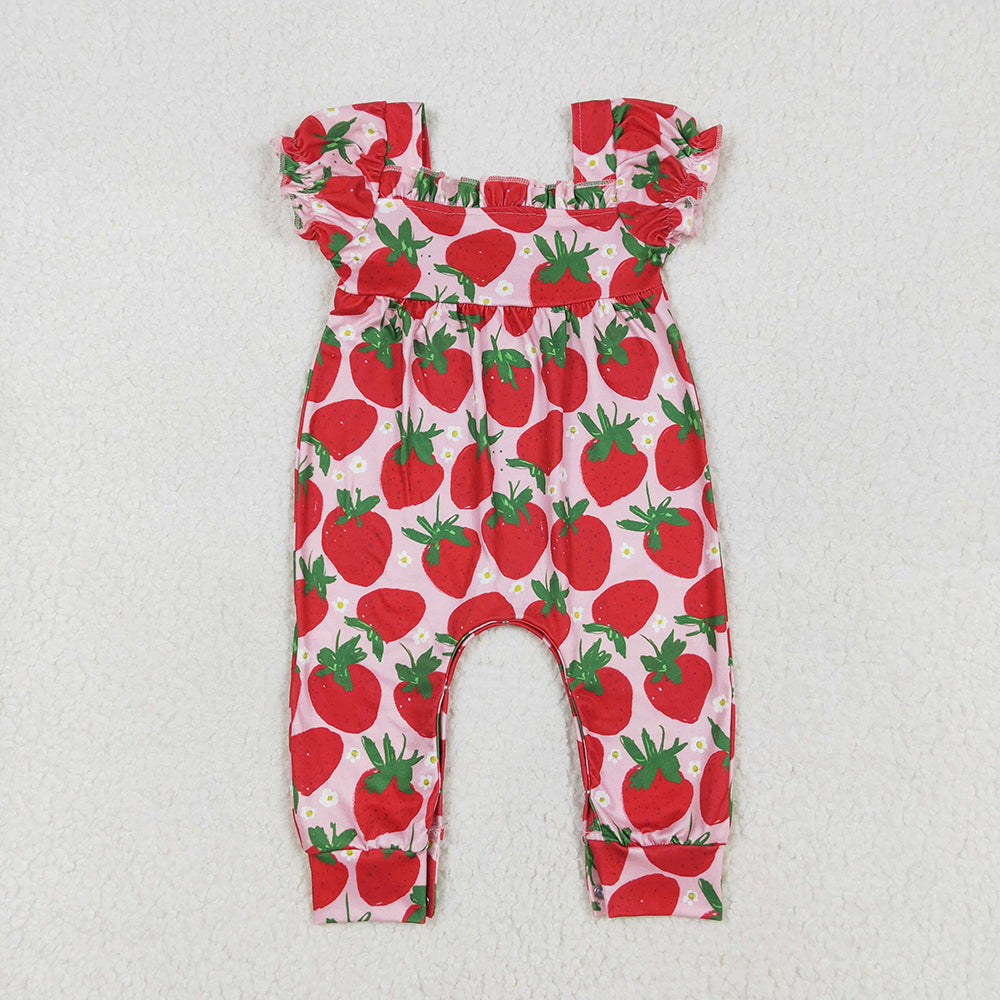 baby girls red strawberry short sleeve romper SR2597