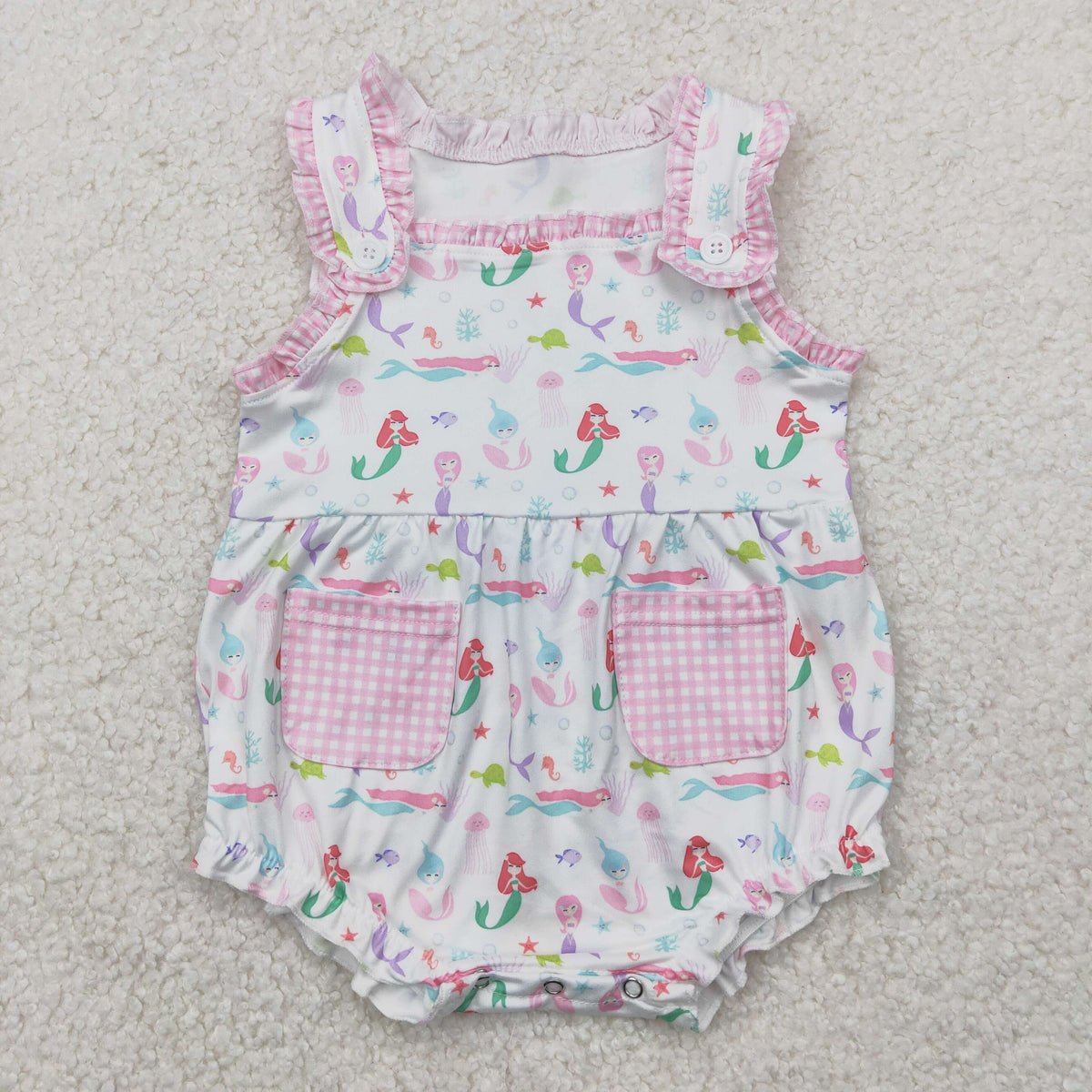 Sibling Baby Girls Sleeveless Mermaid Fishes Knee Length Dress Rompers