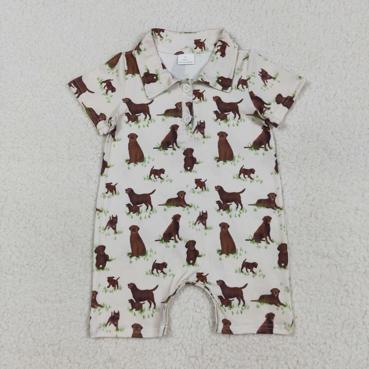 Sibling Baby Short Sleeve Button Boys Dogs Hunting Polo Shirt Top Short Romper
