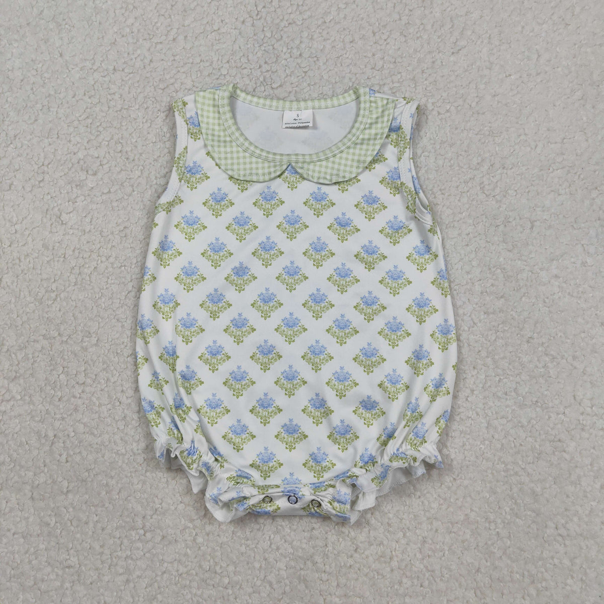 Sibling Baby Girls Flowers Checked Collar Scallop Tunic Ruffle Short Clothes Set Rompers