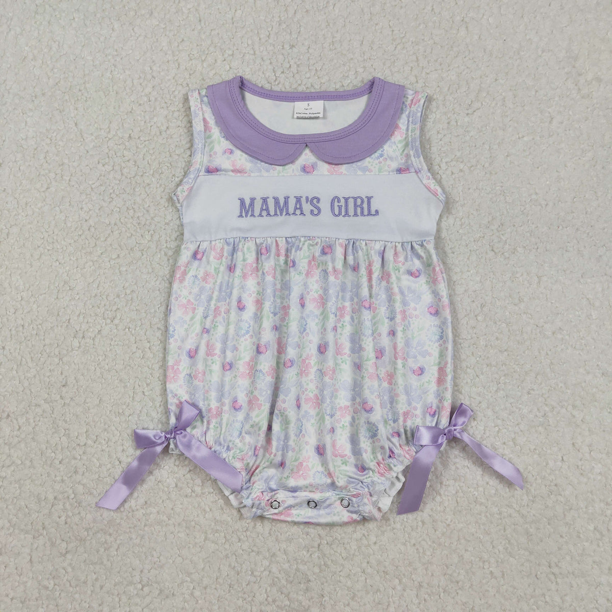 Sibling Baby Girls Sleeveless Embroidery Mama's Girl Flowers Collar Knee Length Dress Ruffle Romper