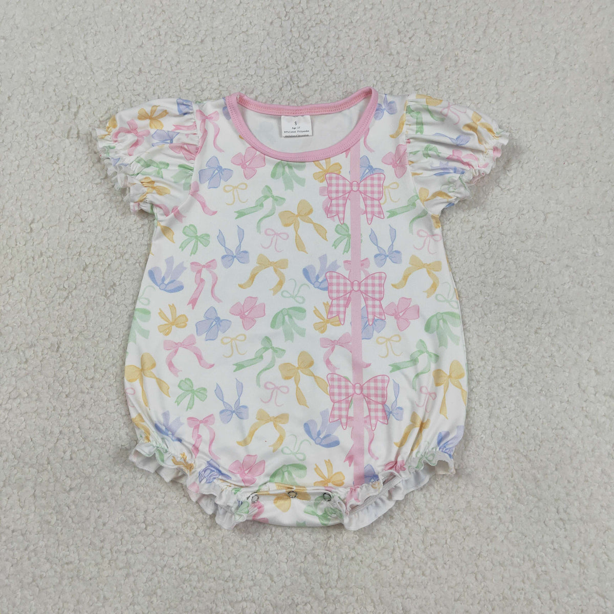 Sibling Baby Girls Short Ruffle Sleeve Colorful Bows Scallop Knee Length Dress Rompers