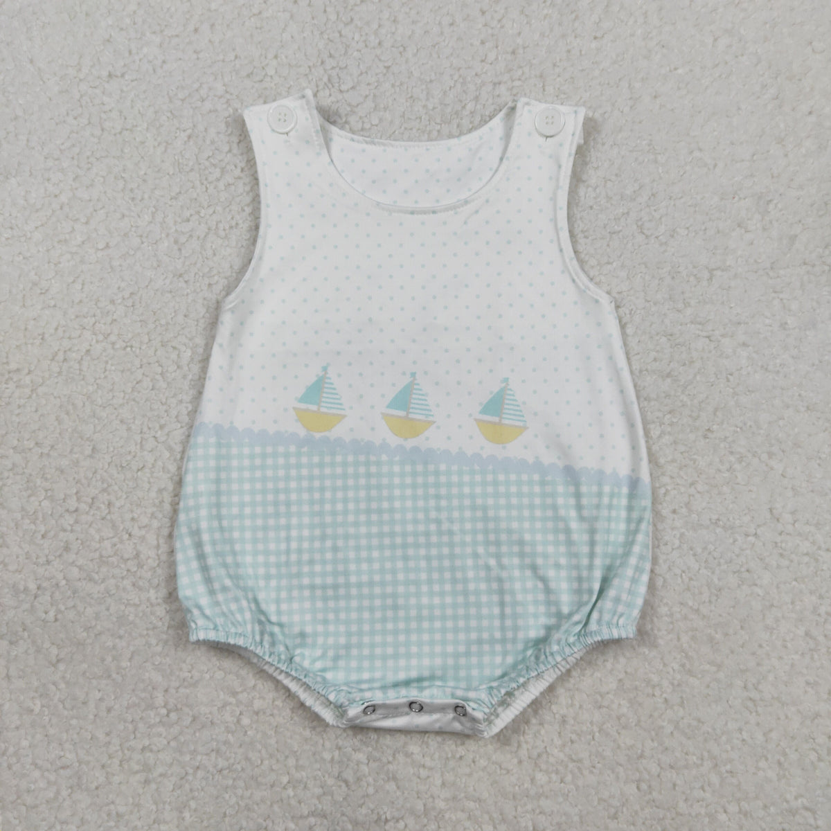 Sibling Baby Boys Girls Sleeveless Boats Polka Dots Checked Rompers