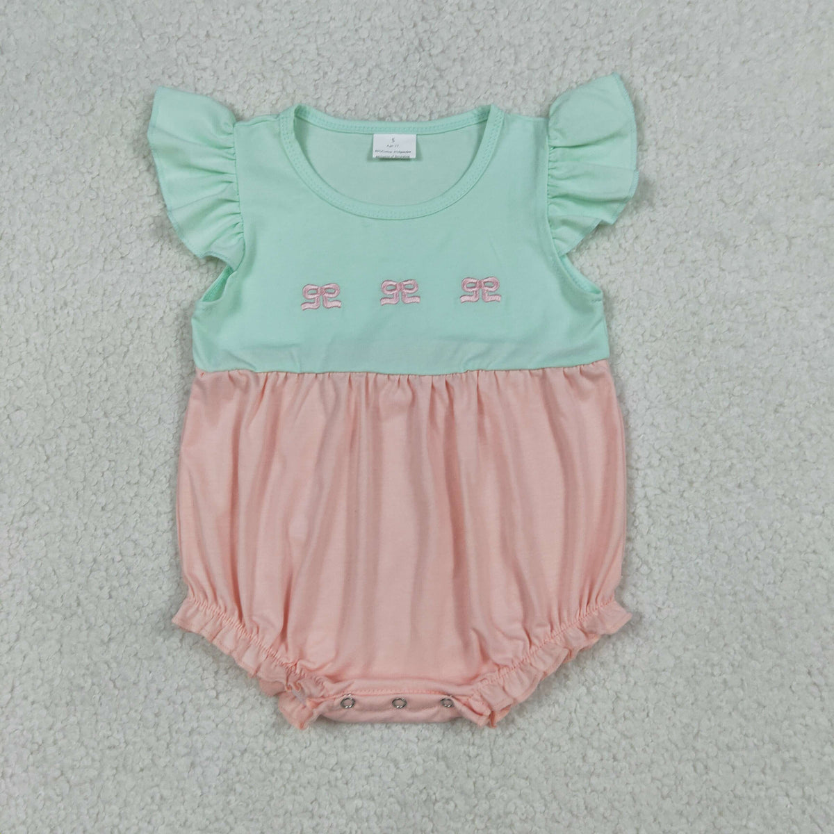 Sibling Baby Girls Flutter Sleeves Embroidery Bows Knee Length Dress Ruffle Rompers