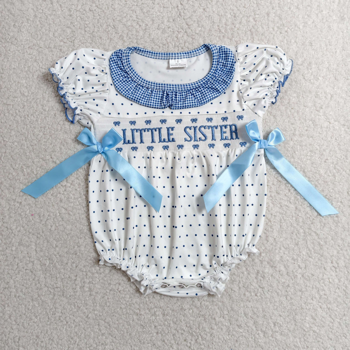 Sibling Smocked Little Sister Brother Baby Kids Short Sleeve Polka Dots Rompers