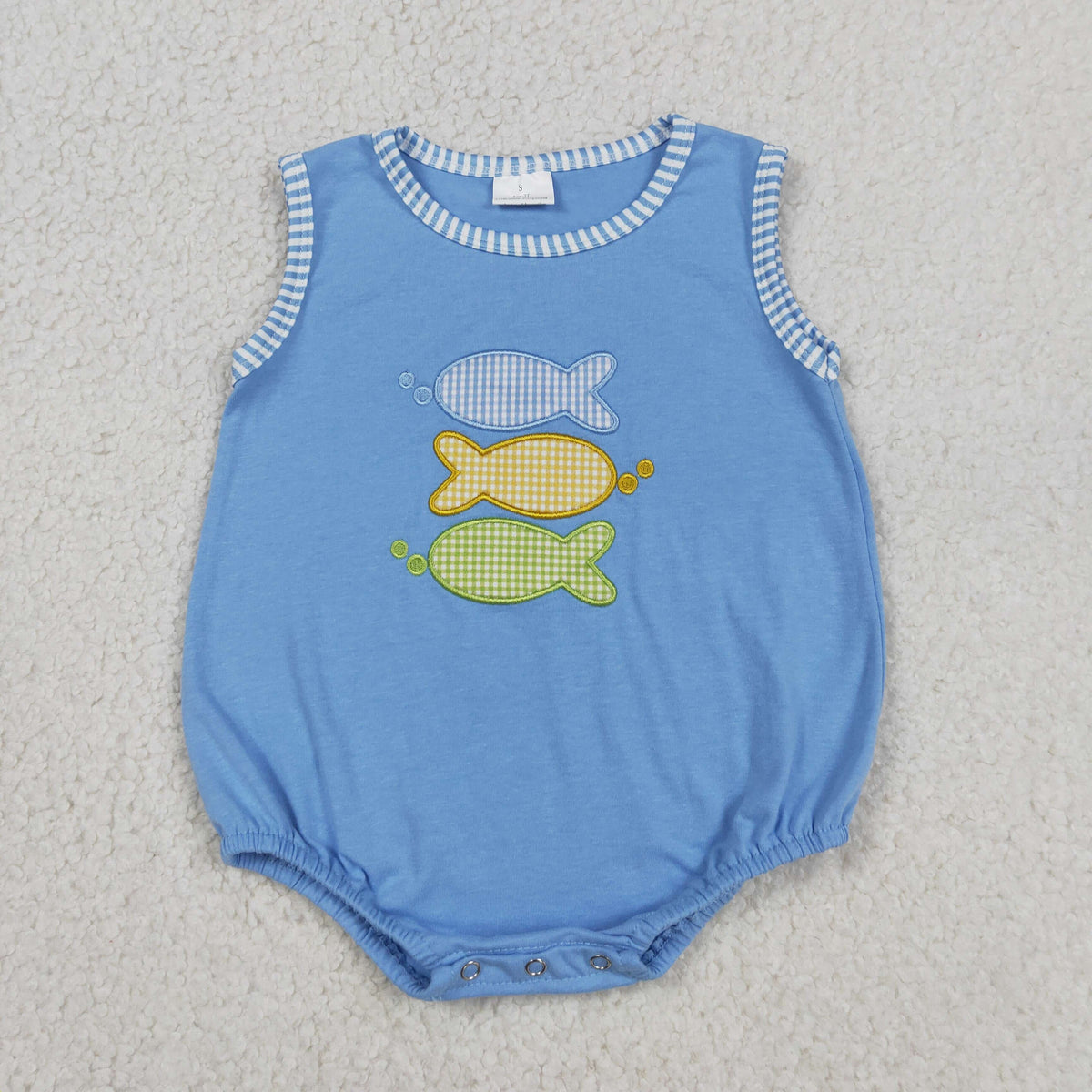 Sibling Baby Kids Embroidery Fishes Top Stripe Short Hunting Clothes Set Rompers