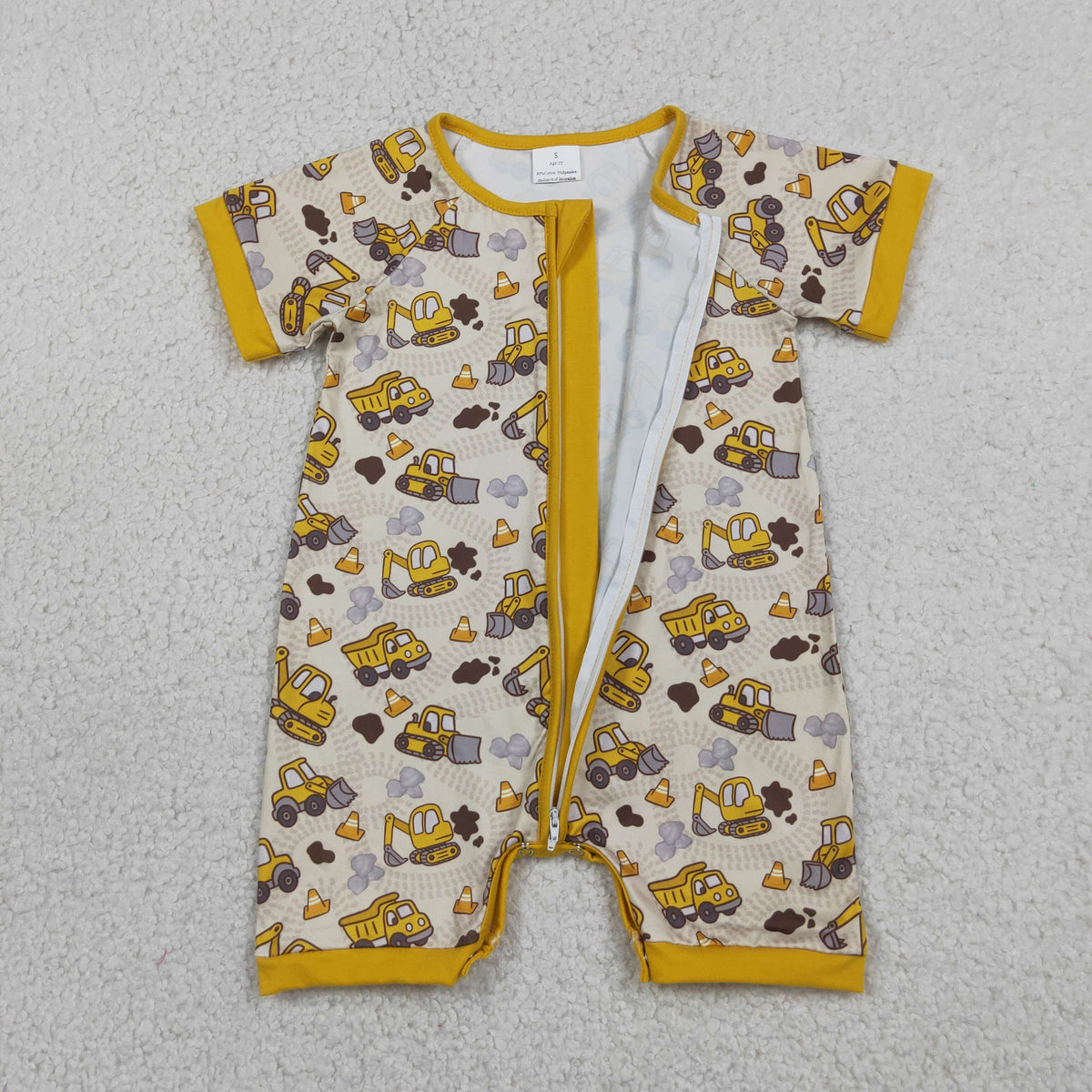 Sibling Baby Boys Excavators Tools Button Polo Shirts Top Zip Rompers