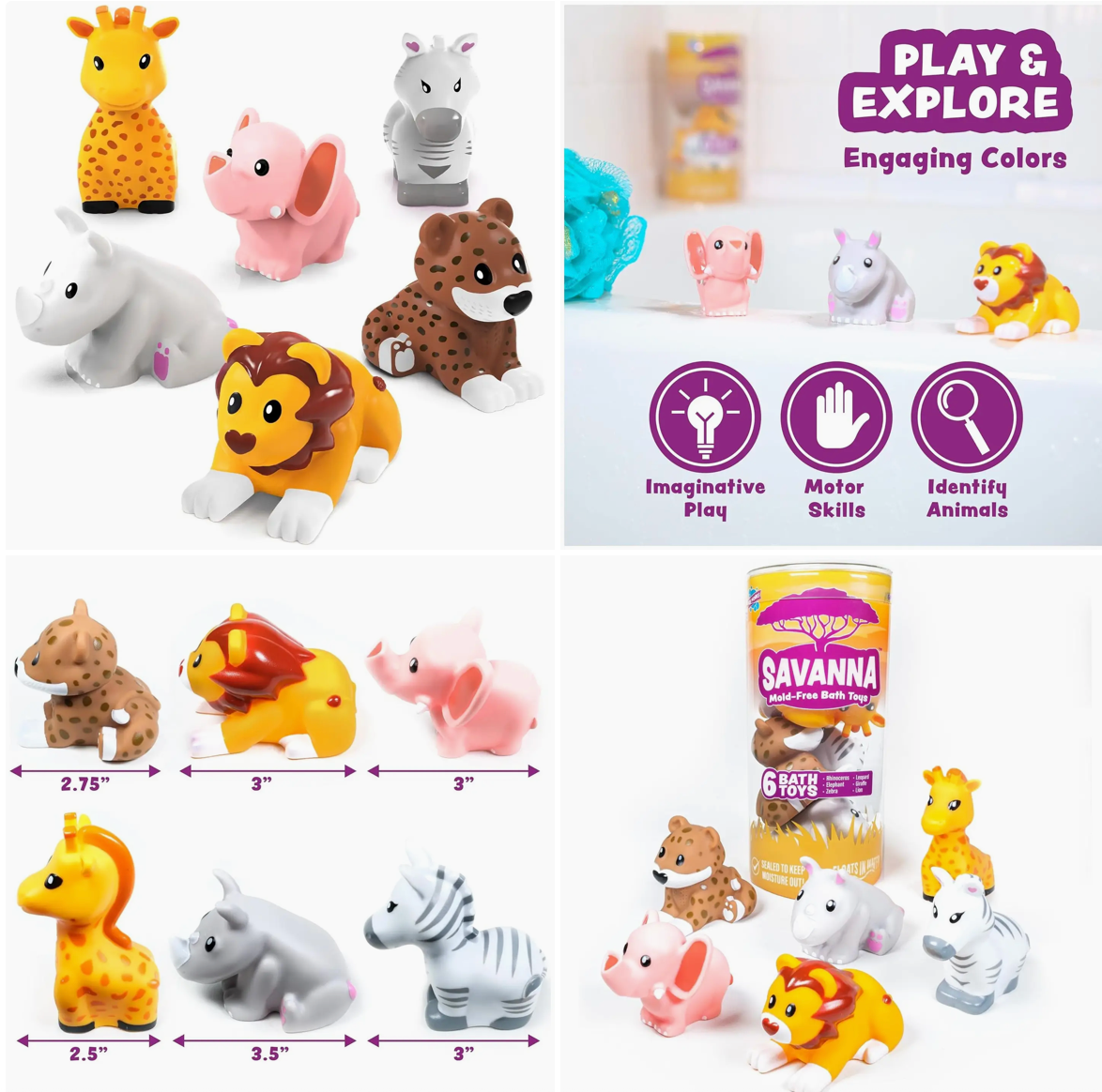 Barnyard™ Mold-Free Bath Toys – 6 Pack | Squeeze-Safe, Dishwasher-Safe, No-Mold Design for Babies & Toddlers