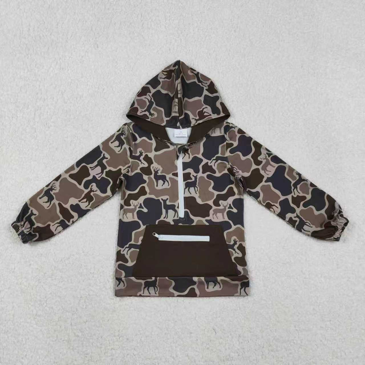 Sibling Baby Boys Deer Camo Zipper Pullovers Pockets Jogger Hunting Clothes Set Hoodies Top