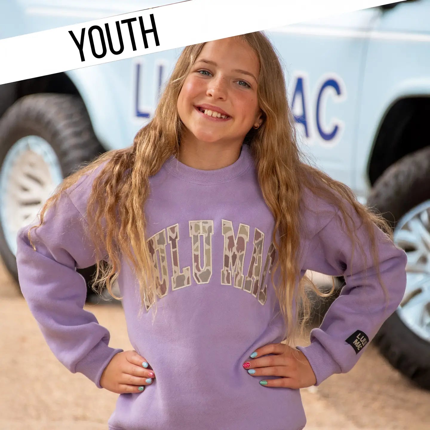 Lulu Mac Youth Lavender Camo Varsity Sweatshirt