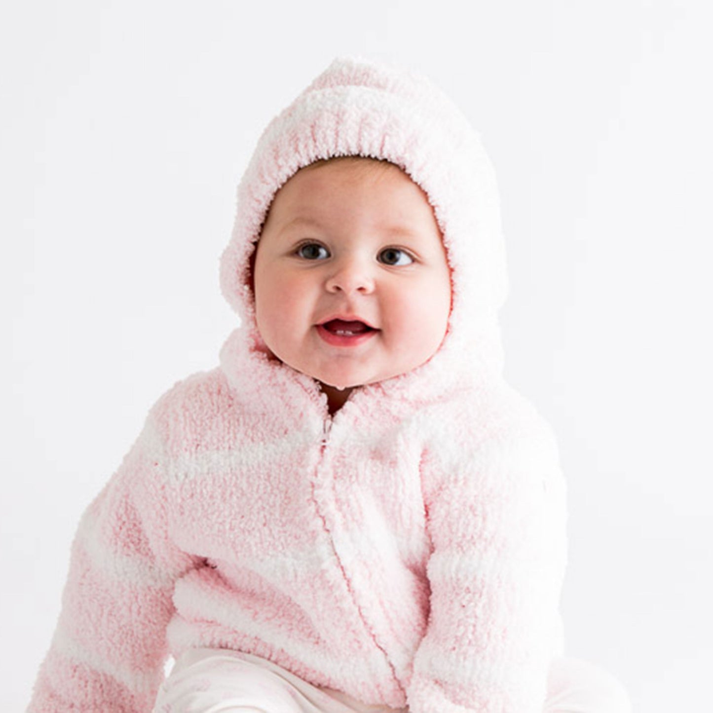 Chenille - Pretty Pink & Ivory Stripe Hooded Jacket