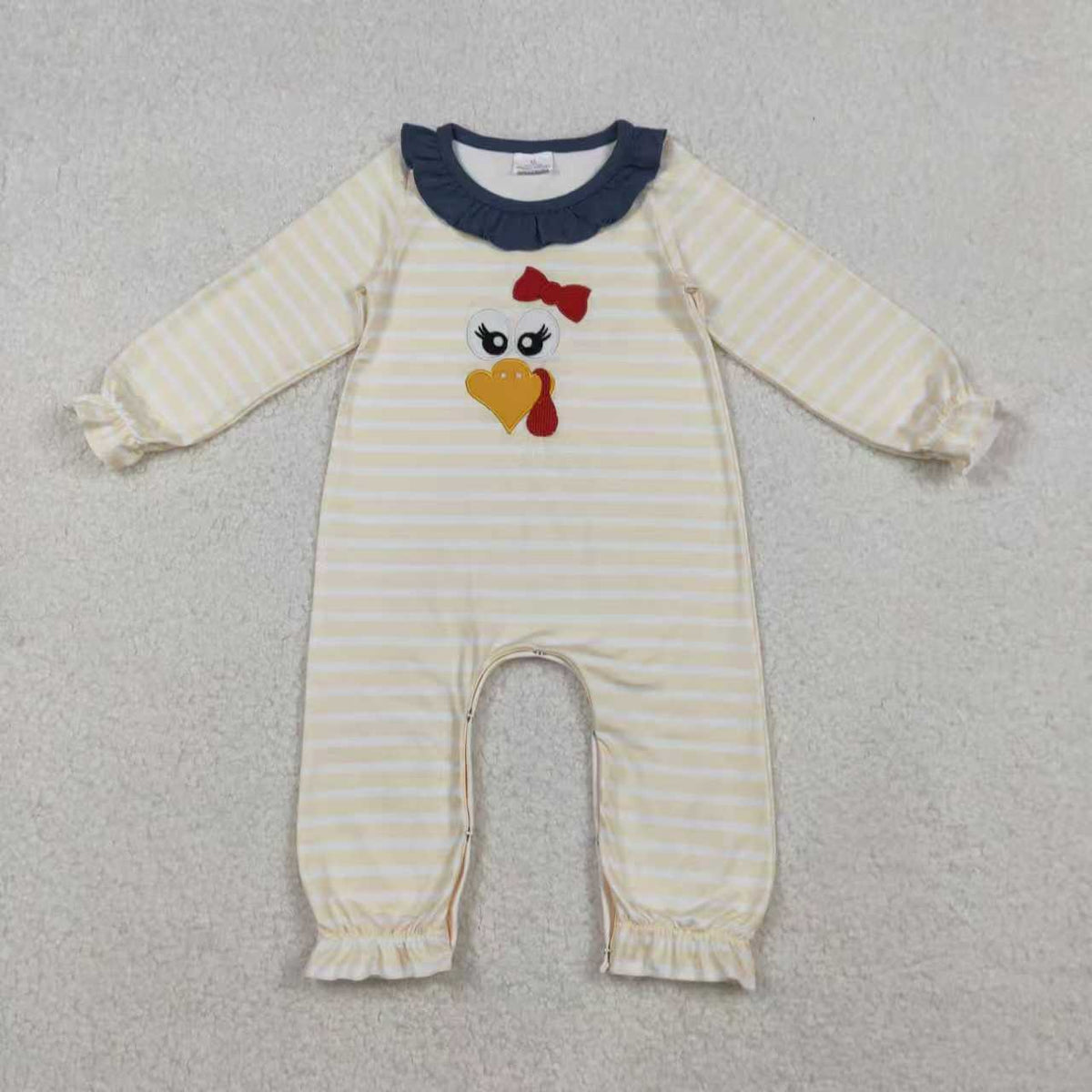 Sibling Baby Girls Stripe Embroidery Turkey Tunic Ruffle Pants Thanksgiving Set Footie Rompers