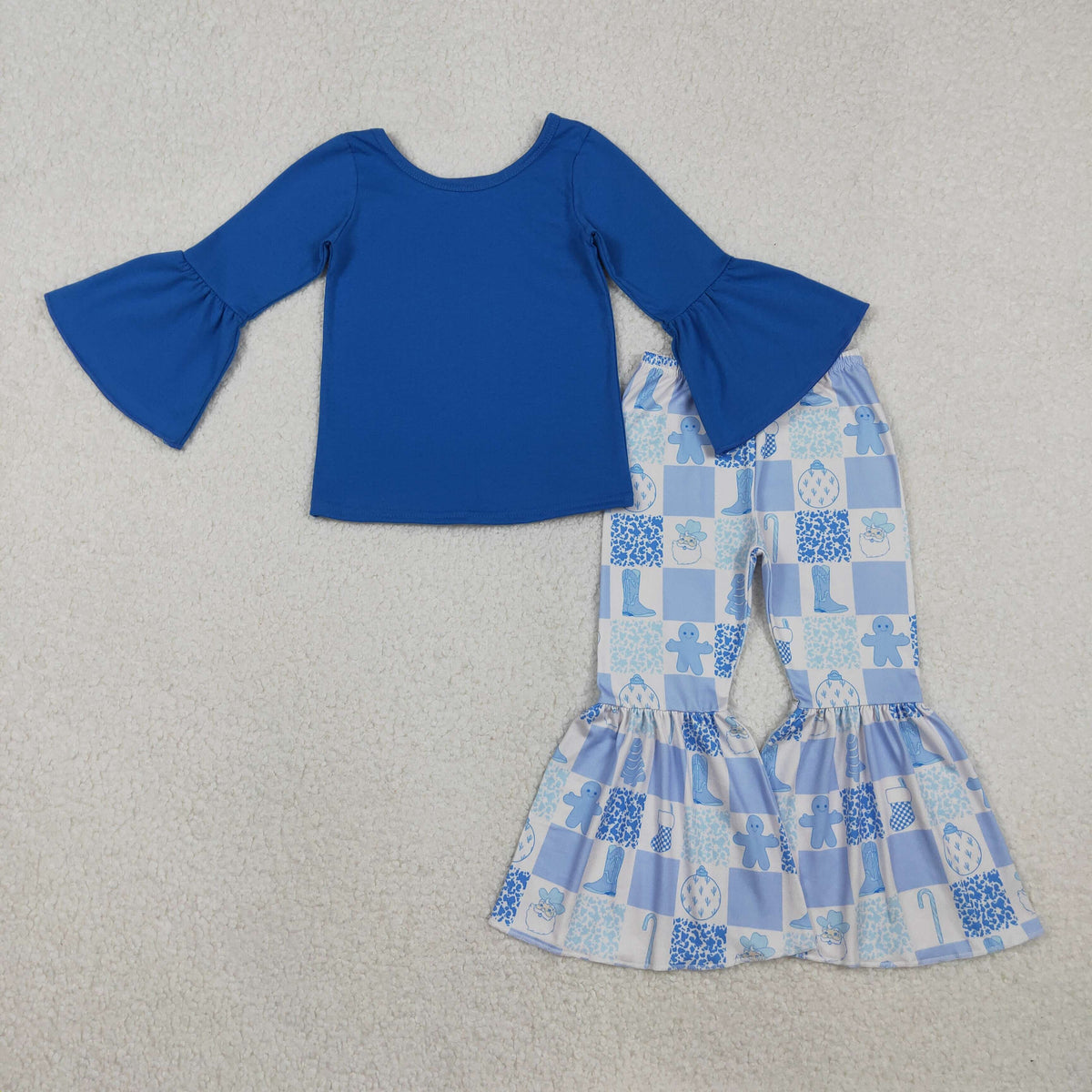 Sibling Baby Girls Bell Sleeve Shirts Top Boots Santa Bell Bottom Pants Christmas Clothes Sets