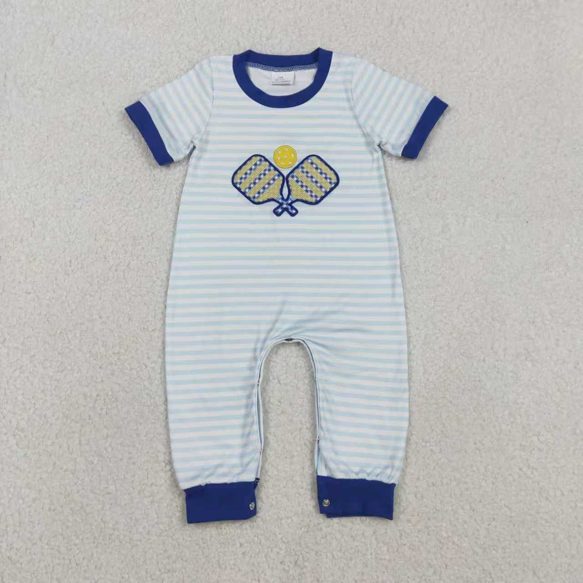 Sibling Baby Boys Blue Stripe Embroidery Tennis Pants Team Clothes Set Footie Rompers