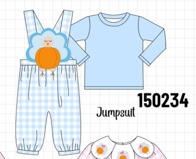 Blue Turkey Embroidery 2pc Jumpsuit Set
