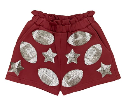 Women's Sequin Football Shorts - Maroon