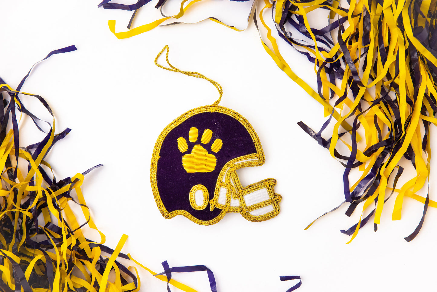 Purple & Gold Football Helmet Embroidered Christmas Ornament