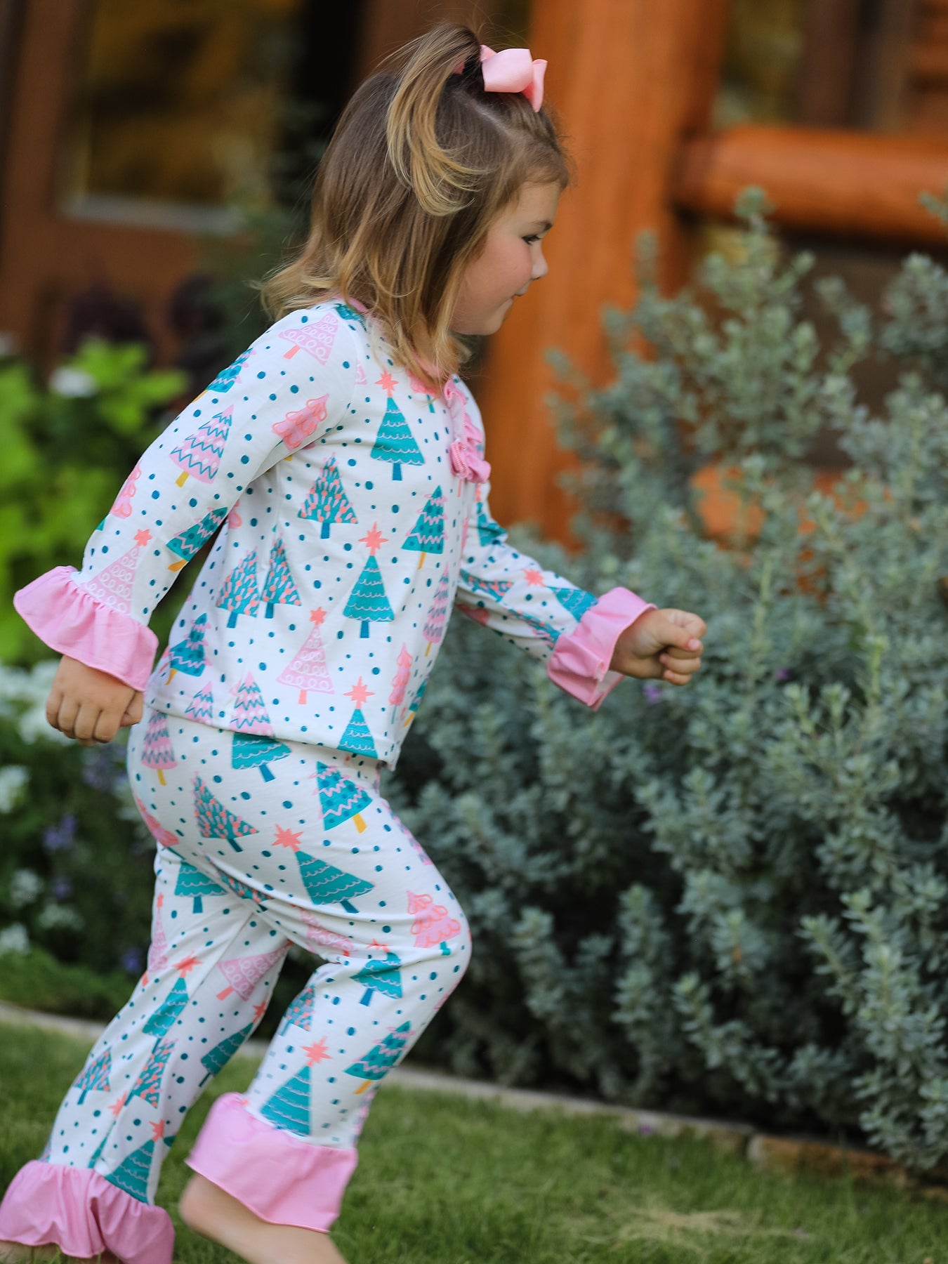 Christmas Tree Ruffles Girls Pajamas