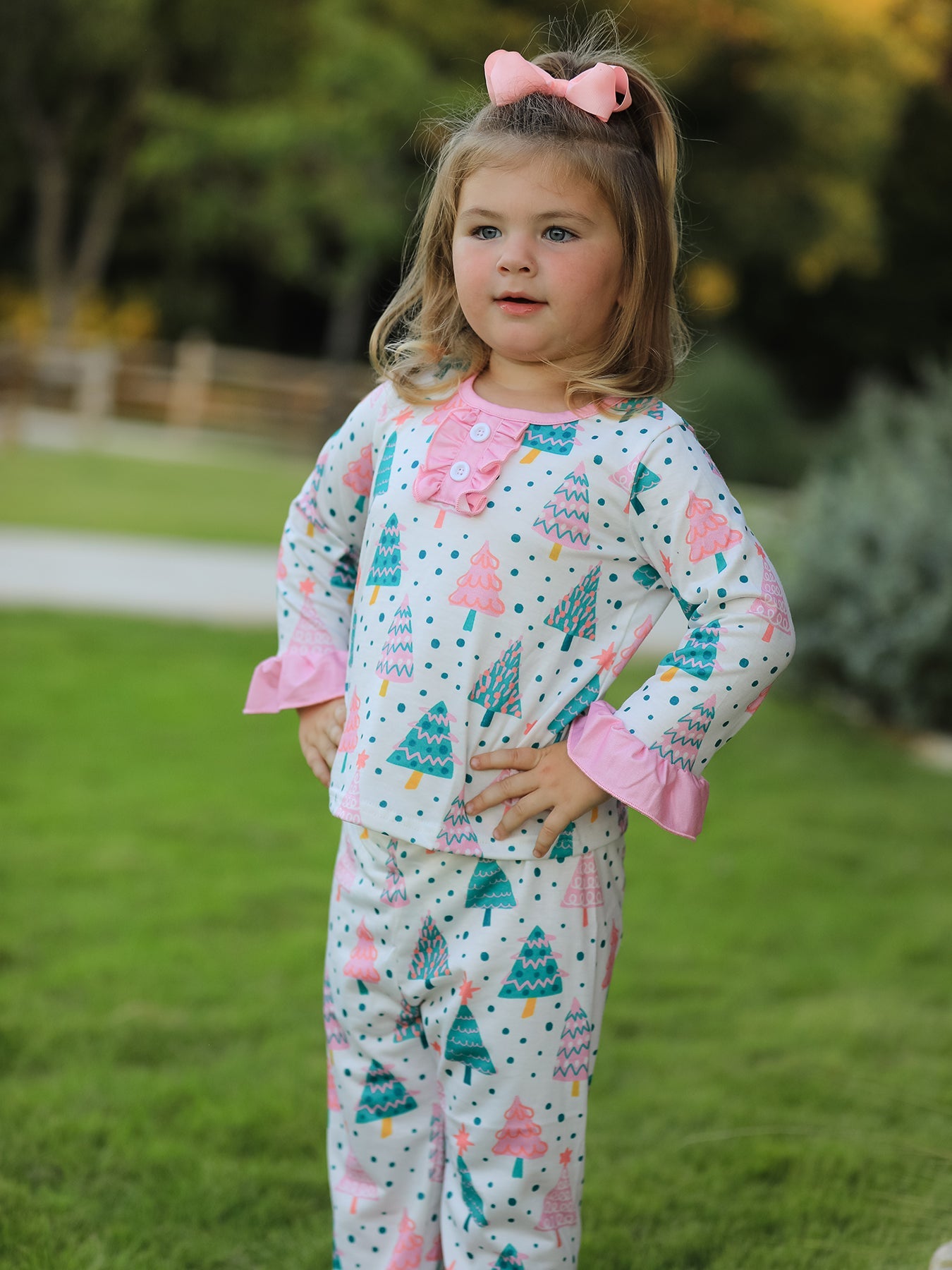 Christmas Tree Ruffles Girls Pajamas