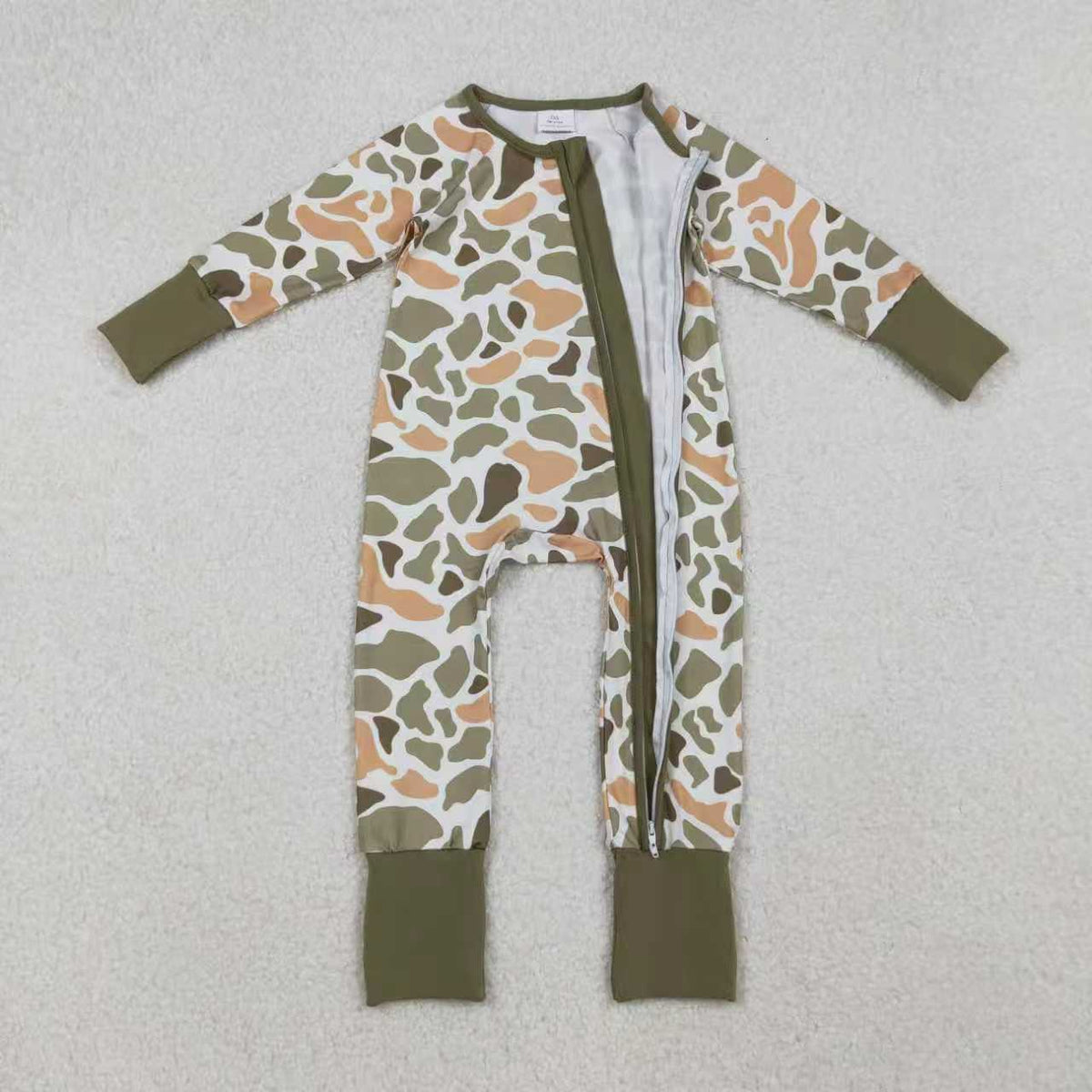 Sibling Baby Boys Green Khaki Camo Pants Southern Pajamas Sets Zipper Rompers