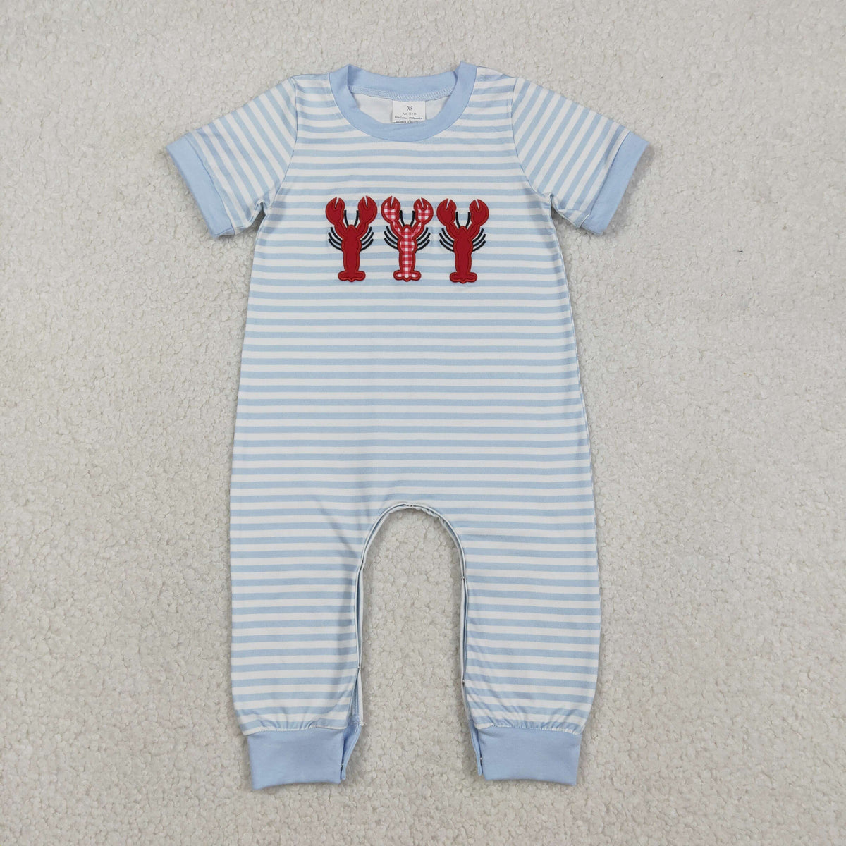 Sibling Baby Boys Embroidery Crayfishes Stripe Pockets Pants Clothes Set Footie Rompers