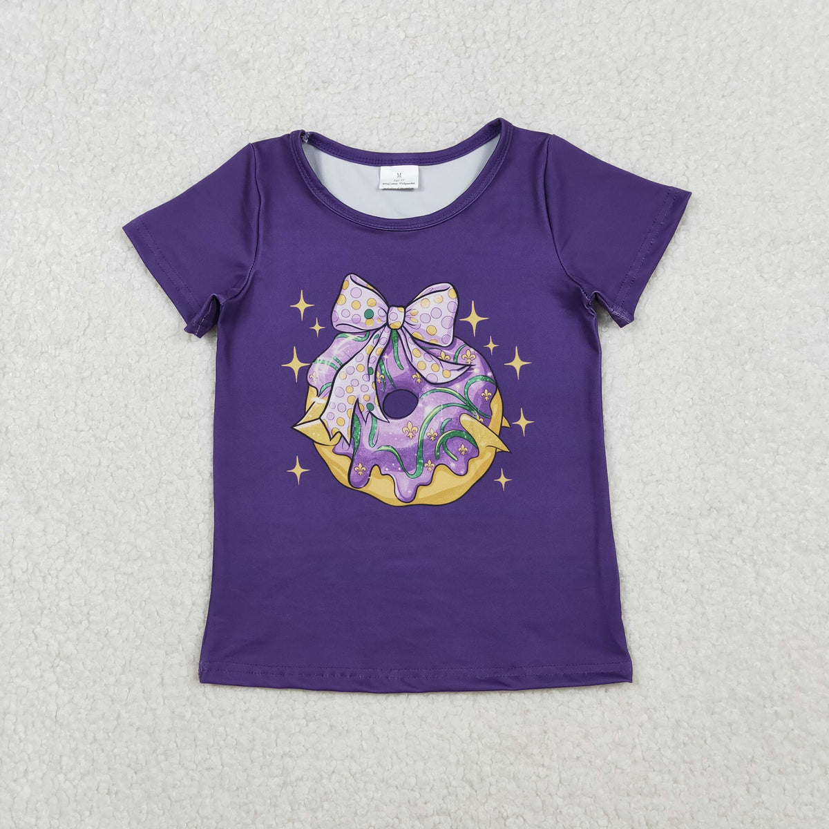 Sibling Baby Girls Purple Short Sleeve Bow Donuts Boots Tassel Mardigras T-shirts Tops