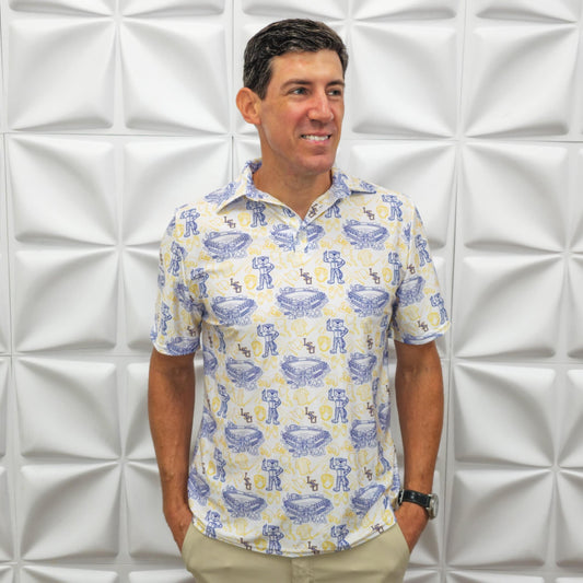 💜 Vintage Sketch LSU Polo – Official Men’s Shirt 💛