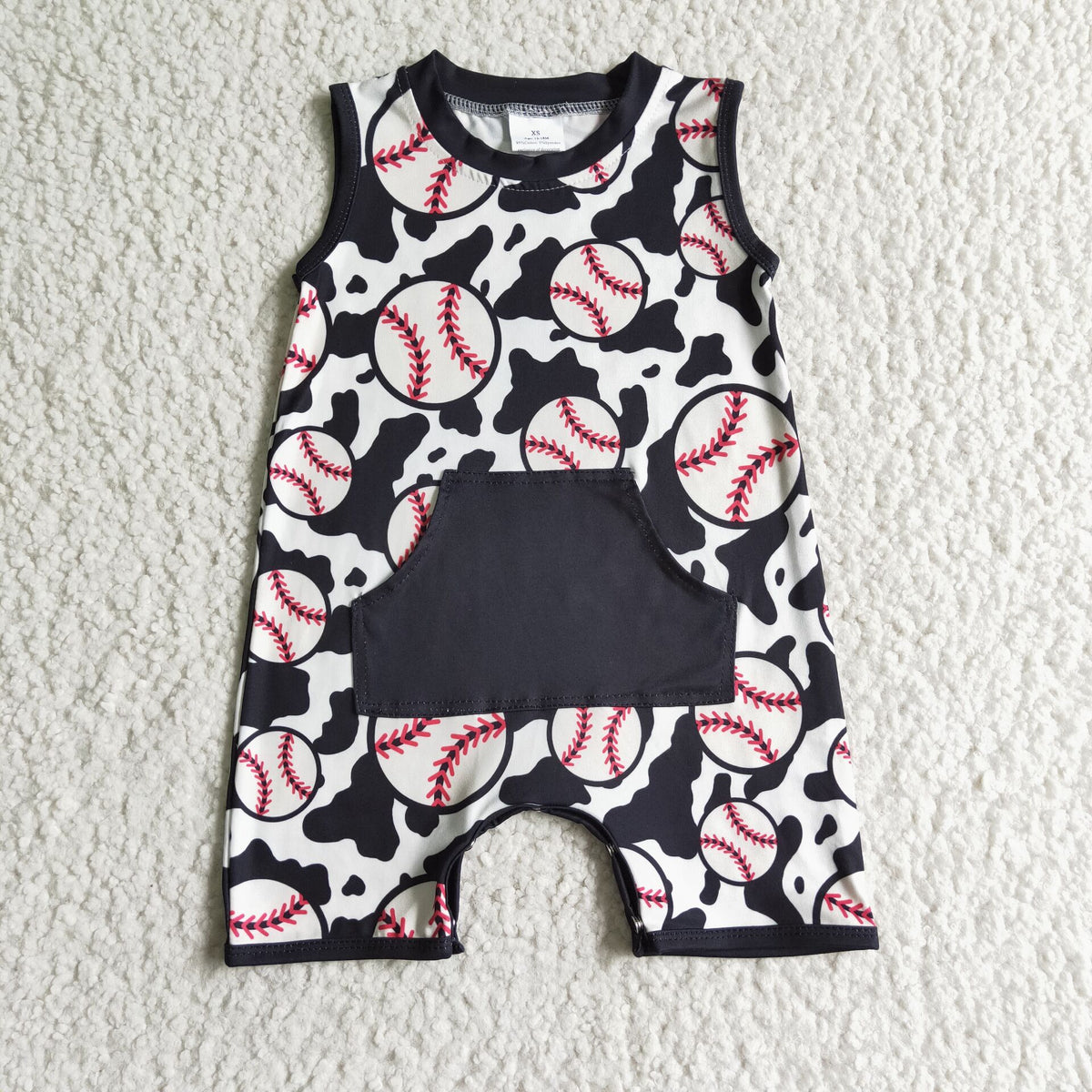 Baseball black white sleeveless romper