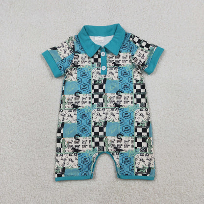 Sibling Baby Boys Horse Rodeos Aztec Checked Western Button Polo Shirts Top Rompers