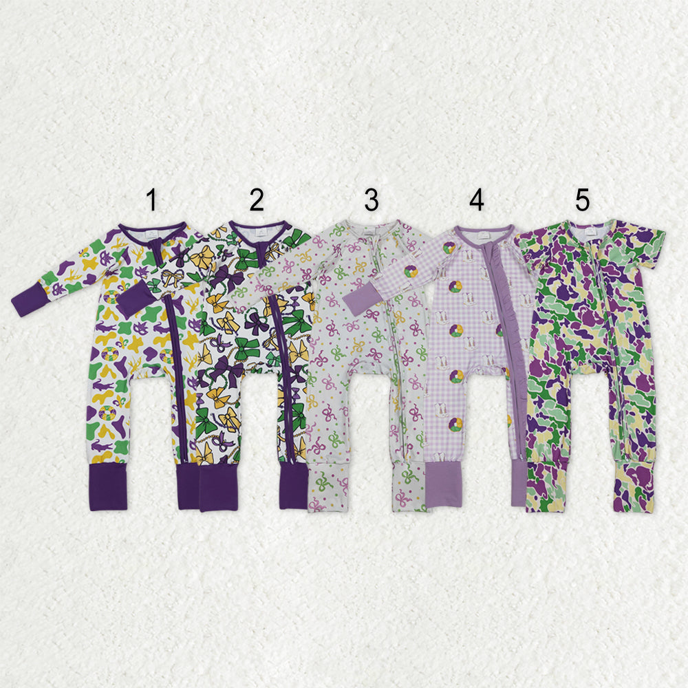 Sibling Baby Kids Mardigras Bows Camo Donuts Two Way Zip Convertible Rompers