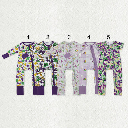 Sibling Baby Kids Mardigras Bows Camo Donuts Two Way Zip Convertible Rompers